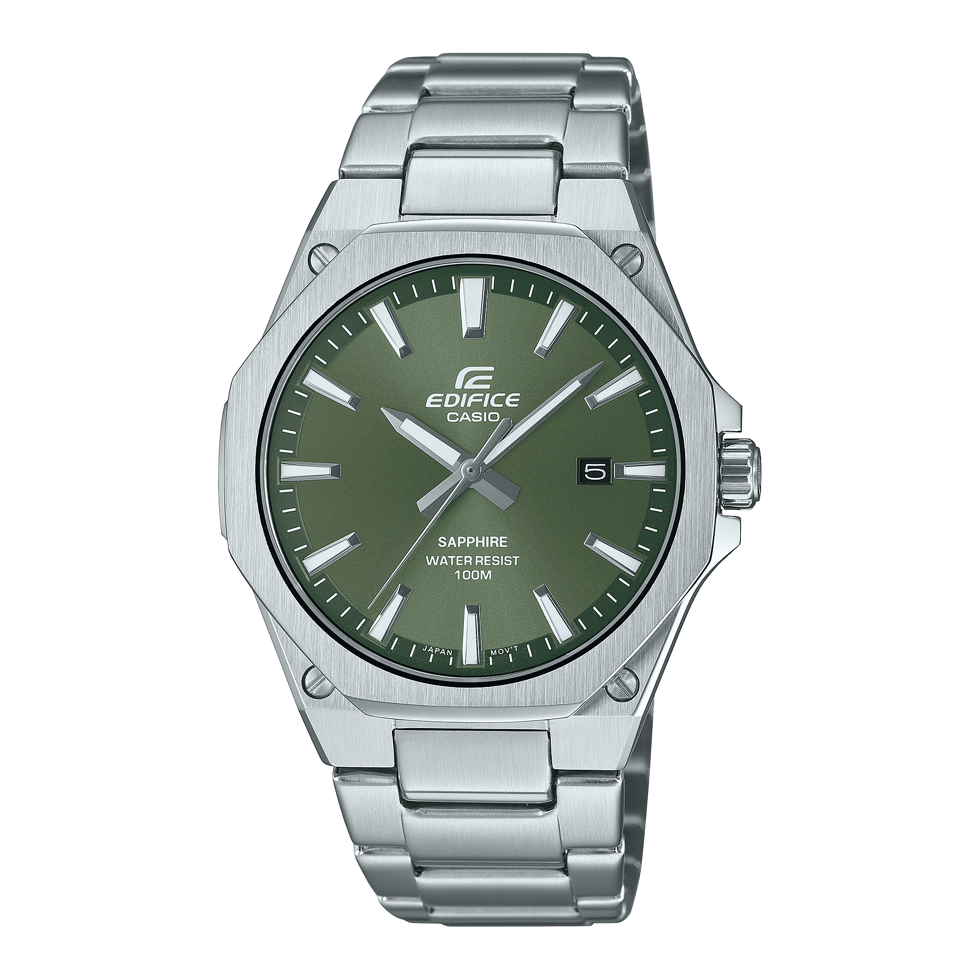 CASIO EDIFICE EFR-S108D-3AVUDF GREEN ANALOG DIAL SILVER STAINLESS STEEL STRAP MEN'S WATCH SLIM CASE SAPPHIRE GLASS