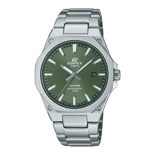 CASIO EDIFICE EFR-S108D-3AVUDF GREEN ANALOG DIAL SILVER STAINLESS STEEL STRAP MEN'S WATCH SLIM CASE SAPPHIRE GLASS