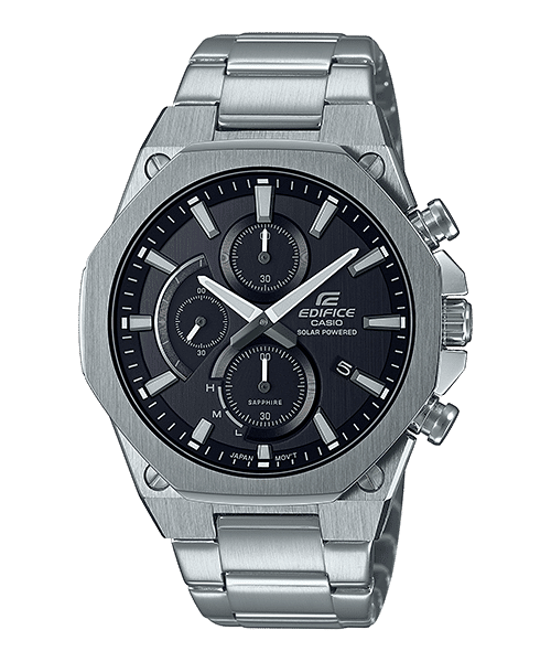 CASIO EDIFICE EFS-S570D-1AUDF BLACK ANALOG DIAL SILVER STAINLESS STEEL STRAP MEN'S WATCH SLIM CASE SAPPHIRE GLASS