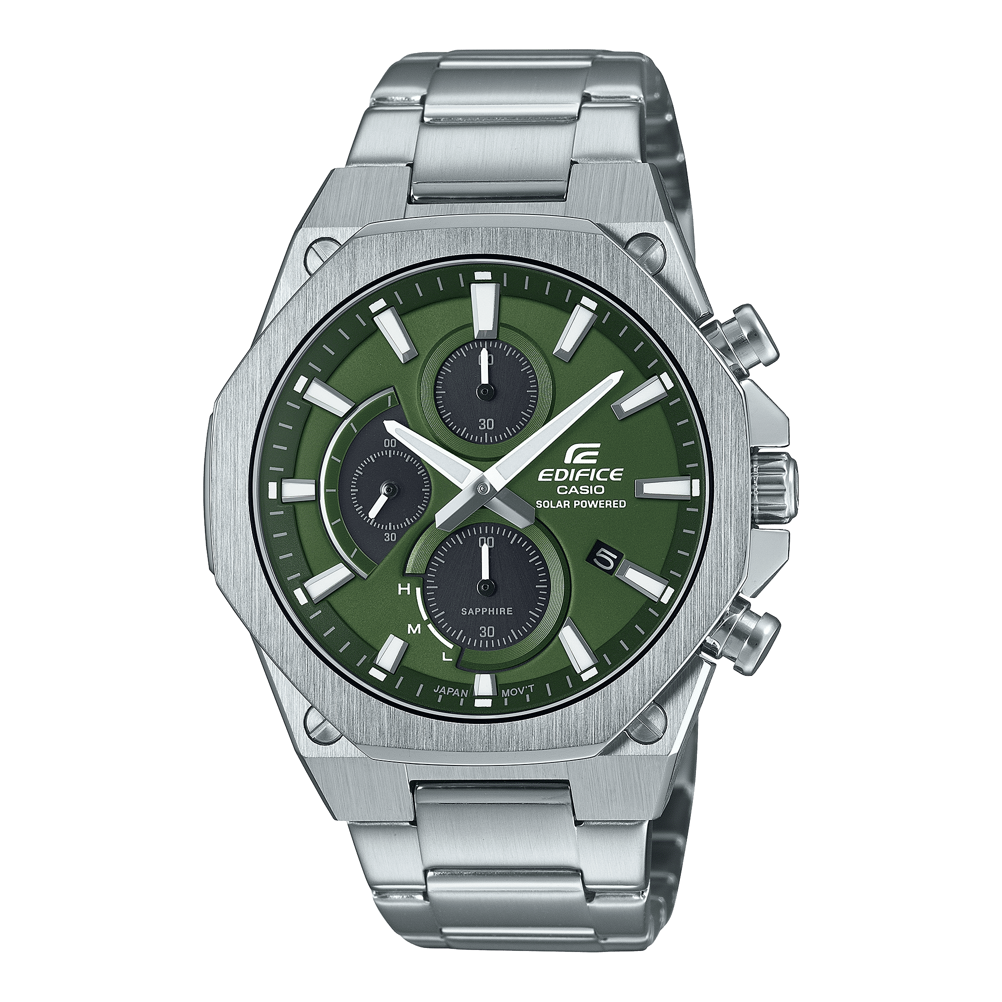 CASIO EDIFICE EFS-S570D-3AUDF GREEN ANALOG DIAL SILVER STAINLESS STEEL STRAP MEN'S WATCH 100M WATER RESISTANCE 