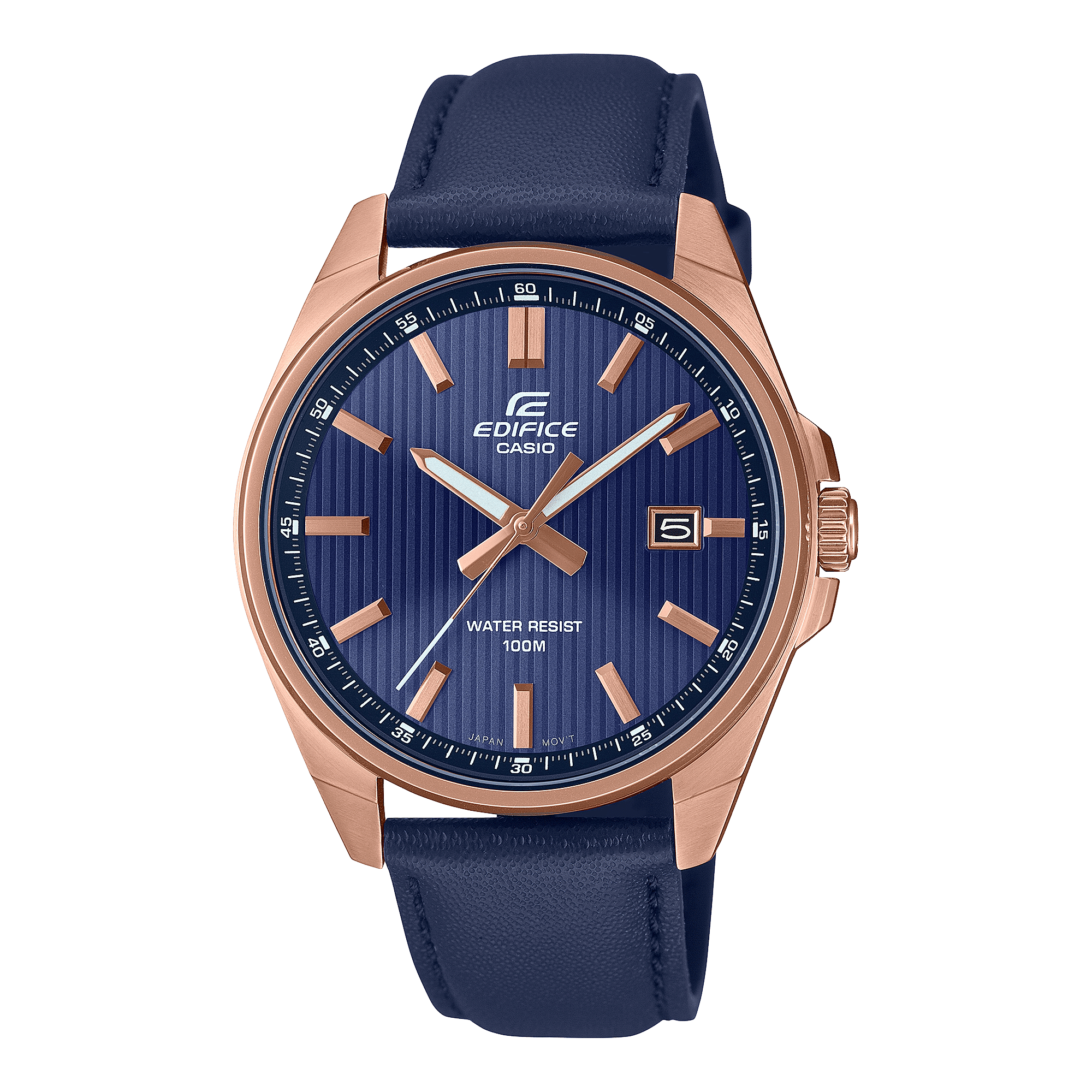 CASIO EDIFICE EFV-150CL-2AVUDF BLUE ANALOG DIAL BLUE LEATHER STRAP MEN'S WATCH 100M WATER RESISTANCE 
