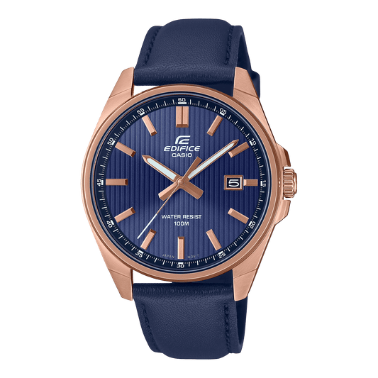 CASIO EDIFICE EFV-150CL-2AVUDF BLUE ANALOG DIAL BLUE LEATHER STRAP MEN'S WATCH 100M WATER RESISTANCE 