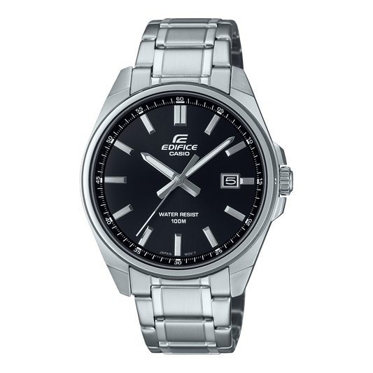 CASIO EDIFICE EFV-150D-1AVUDF BLACK ANALOG DIAL SILVER STAINLESS STEEL STRAP MEN'S WATCH 100M WATER RESISTANCE 
