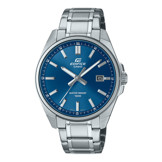 CASIO EDIFICE EFV-150D-2AVUDF BLUE ANALOG DIAL SILVER STAINLESS STEEL STRAP MEN'S WATCH 100M WATER RESISTANCE 