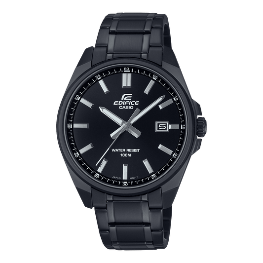 CASIO EDIFICE EFV-150DC-1AVUDF BLACK ANALOG DIAL BLACK STAINLESS STEEL STRAP MEN'S WATCH 100M WATER RESISTANCE 
