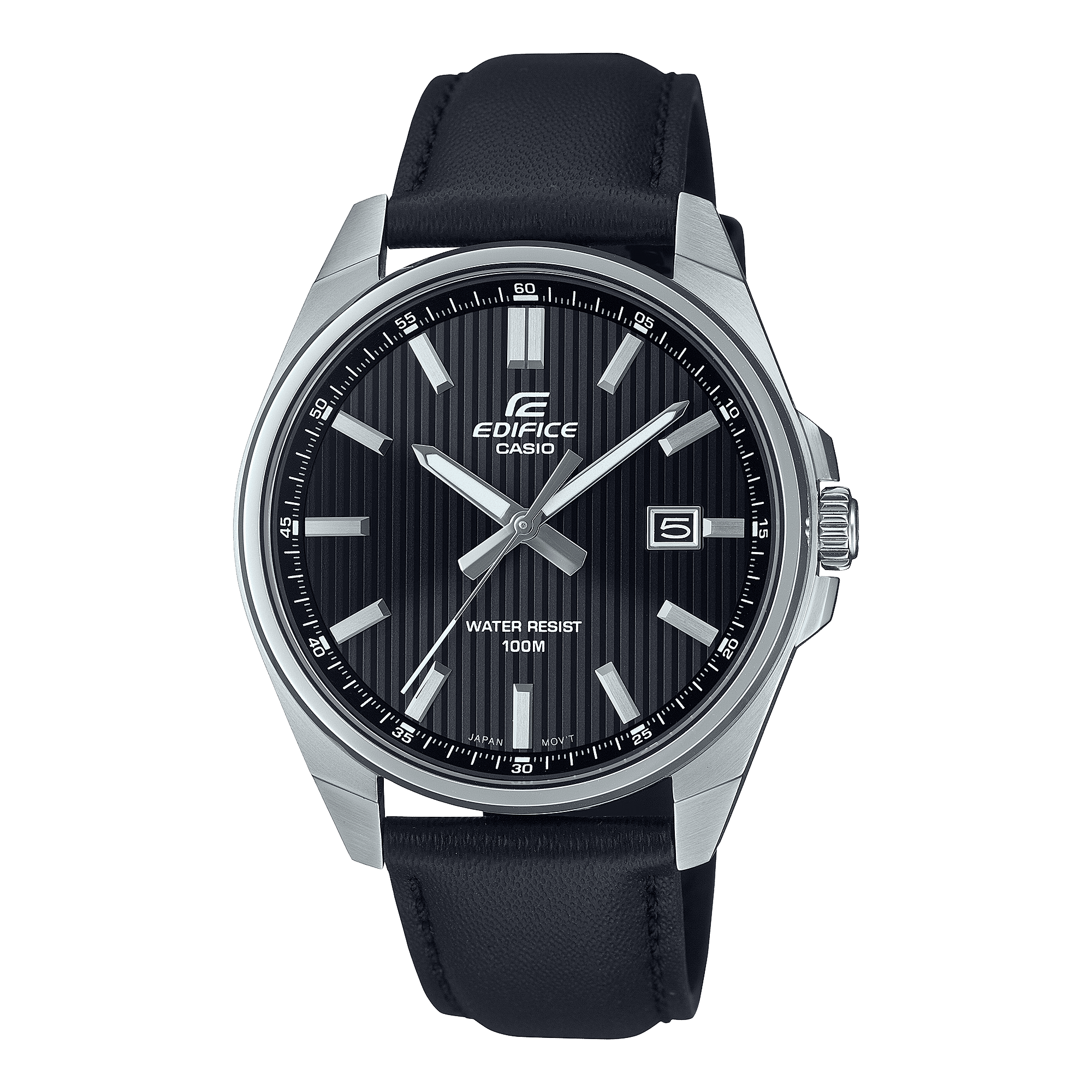 CASIO EDIFICE EFV-150L-1AVUDF BLACK ANALOG DIAL BLACK LEATHER STRAP MEN'S WATCH 100M WATER RESISTANCE 