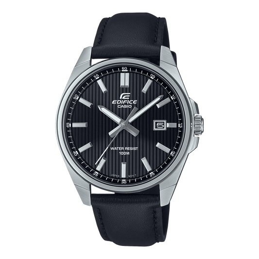 CASIO EDIFICE EFV-150L-1AVUDF BLACK ANALOG DIAL BLACK LEATHER STRAP MEN'S WATCH 100M WATER RESISTANCE 
