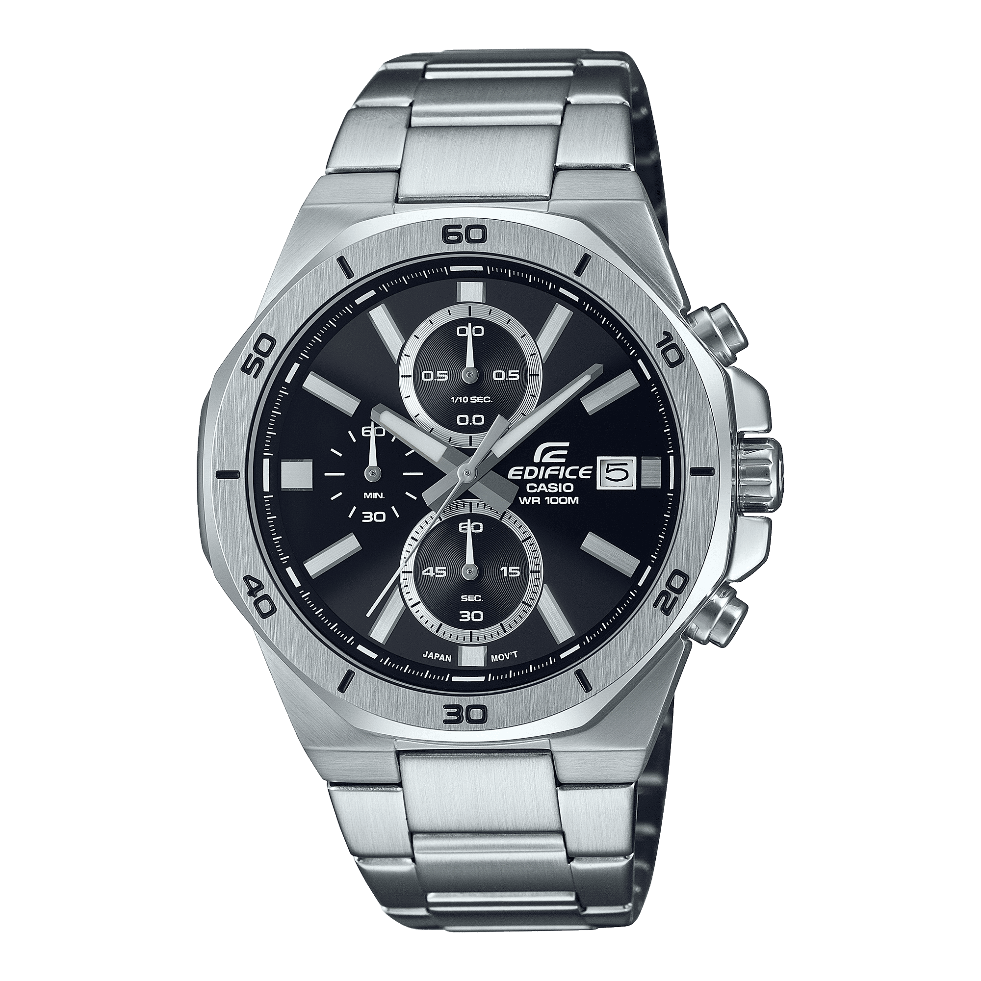 CASIO EDIFICE EFV-640D-1AVUDF BLACK ANALOG DIAL SILVER STAINLESS STEEL STRAP MEN'S WATCH CHRONOGRAPH 100M WATER RESISTANT