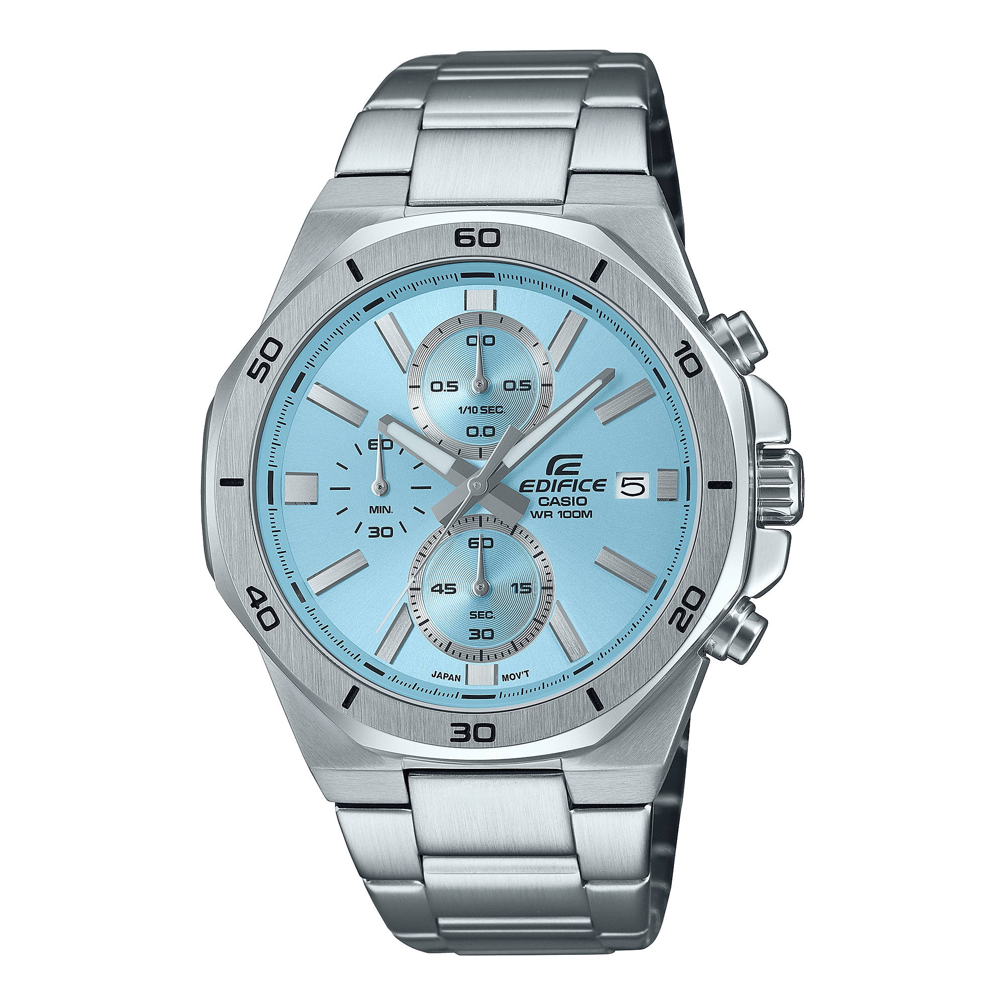CASIO EDIFICE EFV-640D-2BVUDF BLUE ANALOG DIAL SILVER STAINLESS STEEL STRAP MEN'S WATCH 100M WATER RESISTANCE 