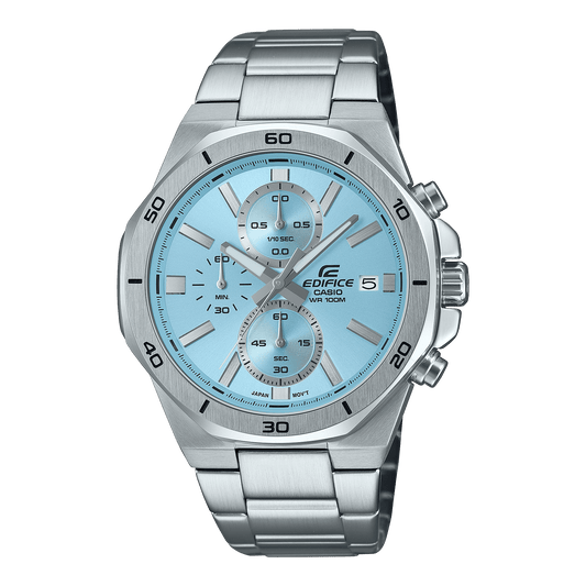 CASIO EDIFICE EFV-640D-2BVUDF BLUE ANALOG DIAL SILVER STAINLESS STEEL STRAP MEN'S WATCH 100M WATER RESISTANCE 