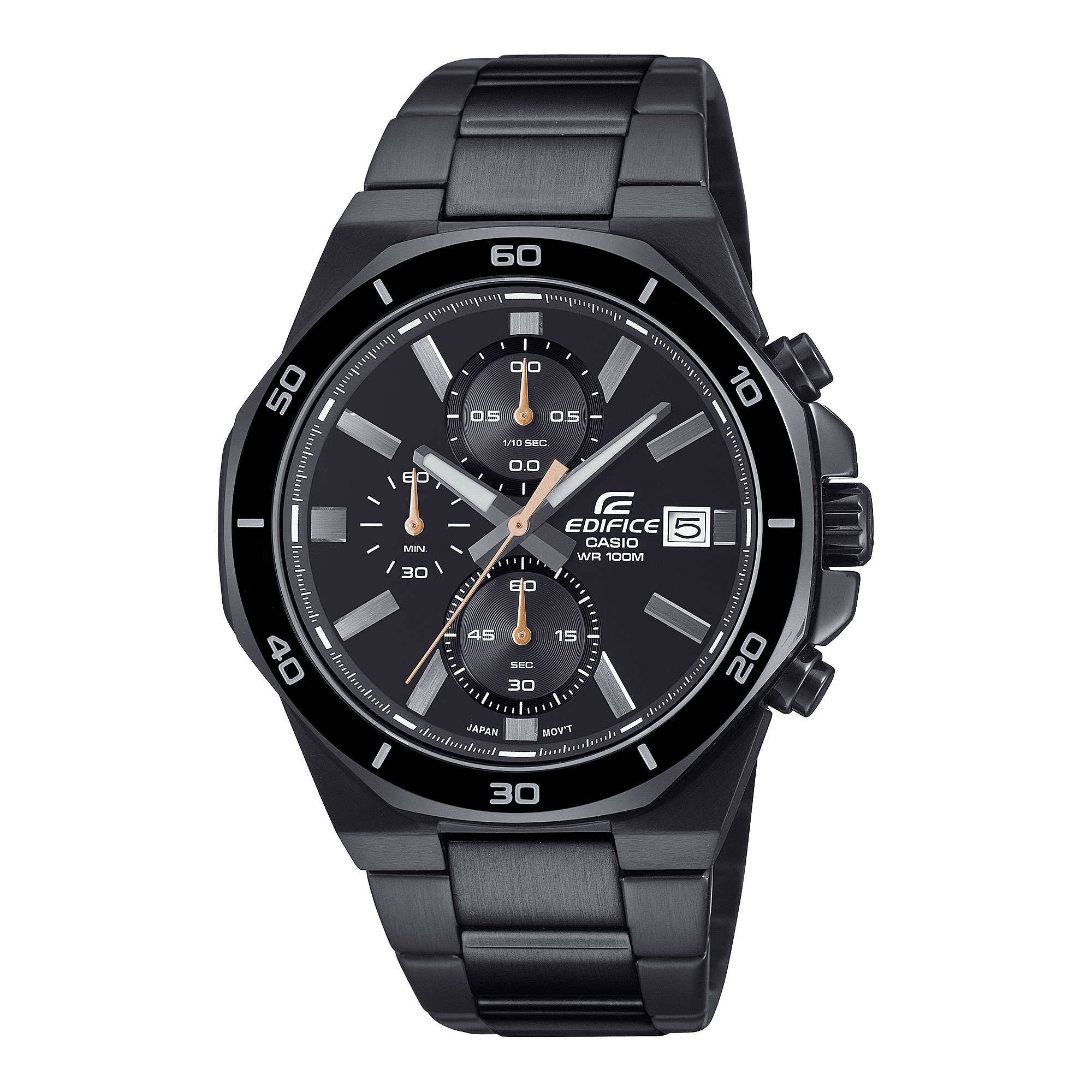 CASIO EDIFICE EFV-640DC-1AVUDF BLACK ANALOG DIAL BLACK STAINLESS STEEL STRAP MEN'S WATCH 100M WATER RESISTANCE 