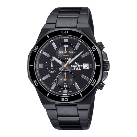 CASIO EDIFICE EFV-640DC-1AVUDF BLACK ANALOG DIAL BLACK STAINLESS STEEL STRAP MEN'S WATCH 100M WATER RESISTANCE 