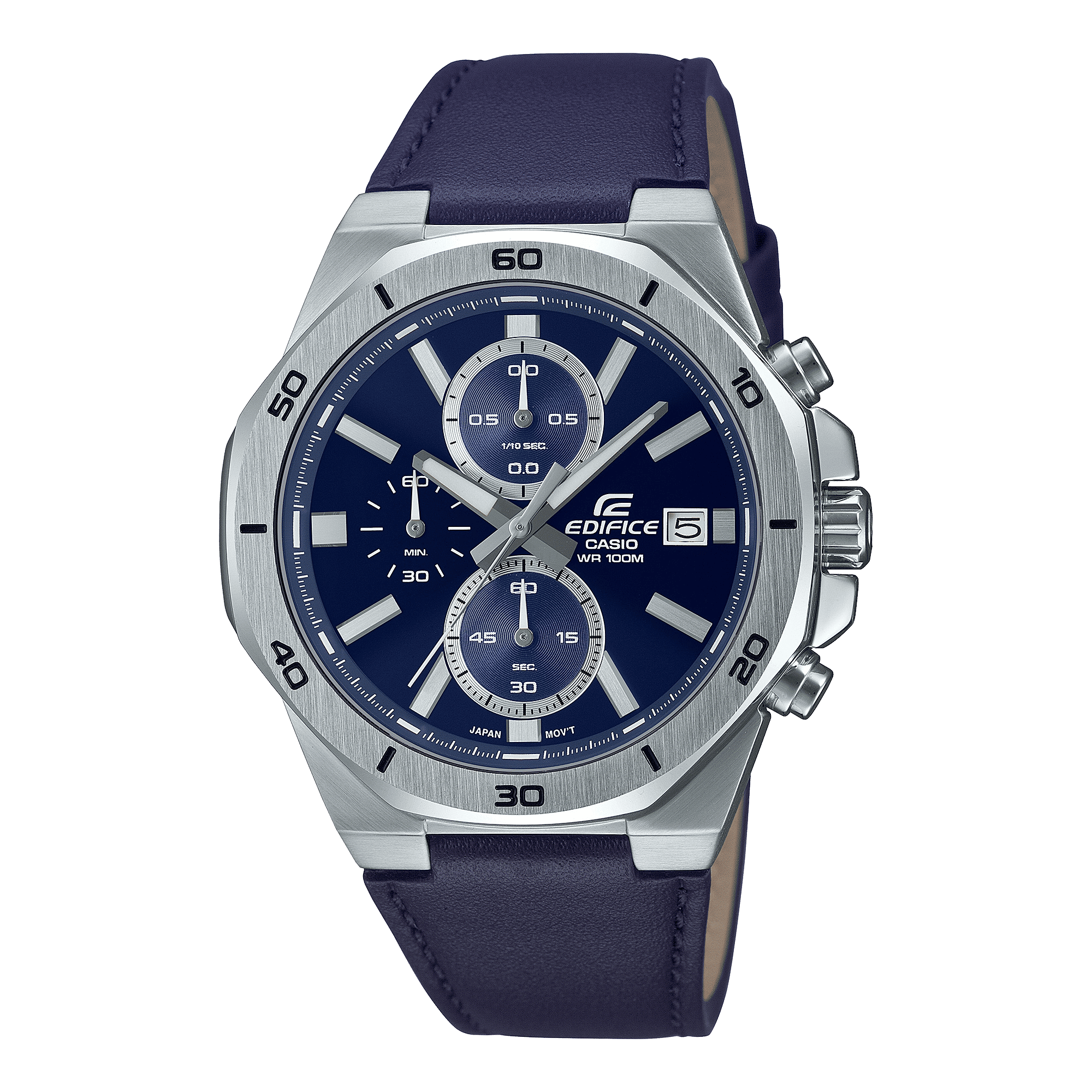 CASIO EDIFICE EFV-640L-2AVUDF BLUE ANALOG DIAL BLUE LEATHER STRAP MEN'S WATCH CHRONOGRAPH 100M WATER RESISTANT