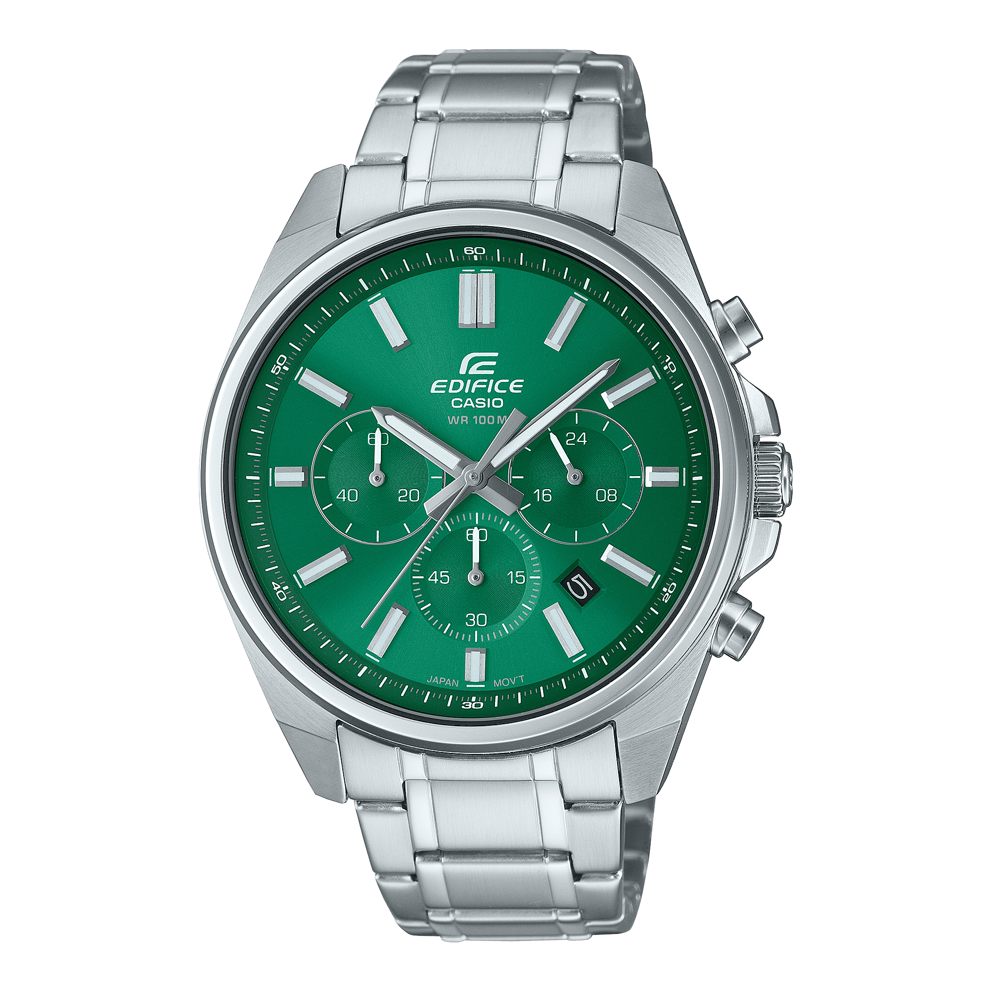 CASIO EDIFICE EFV-650D-3AVUDF GREEN ANALOG DIAL SILVER STAINLESS STEEL STRAP MEN'S WATCH CHRONOGRAPH 100M WATER RESISTANT