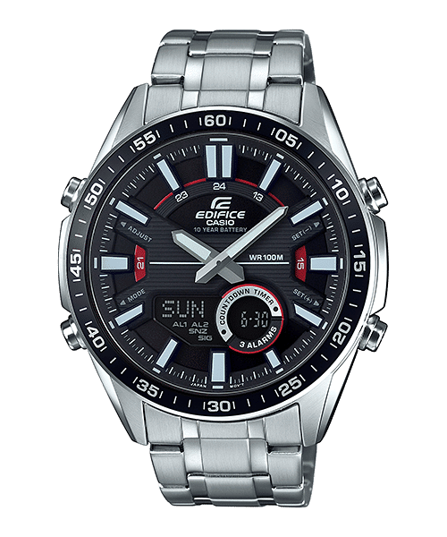CASIO EDIFICE EFV-C100D-1AVDF BLACK ANA-DIGI DIAL SILVER STAINLESS STEEL BAND MEN'S WATCH EX438
