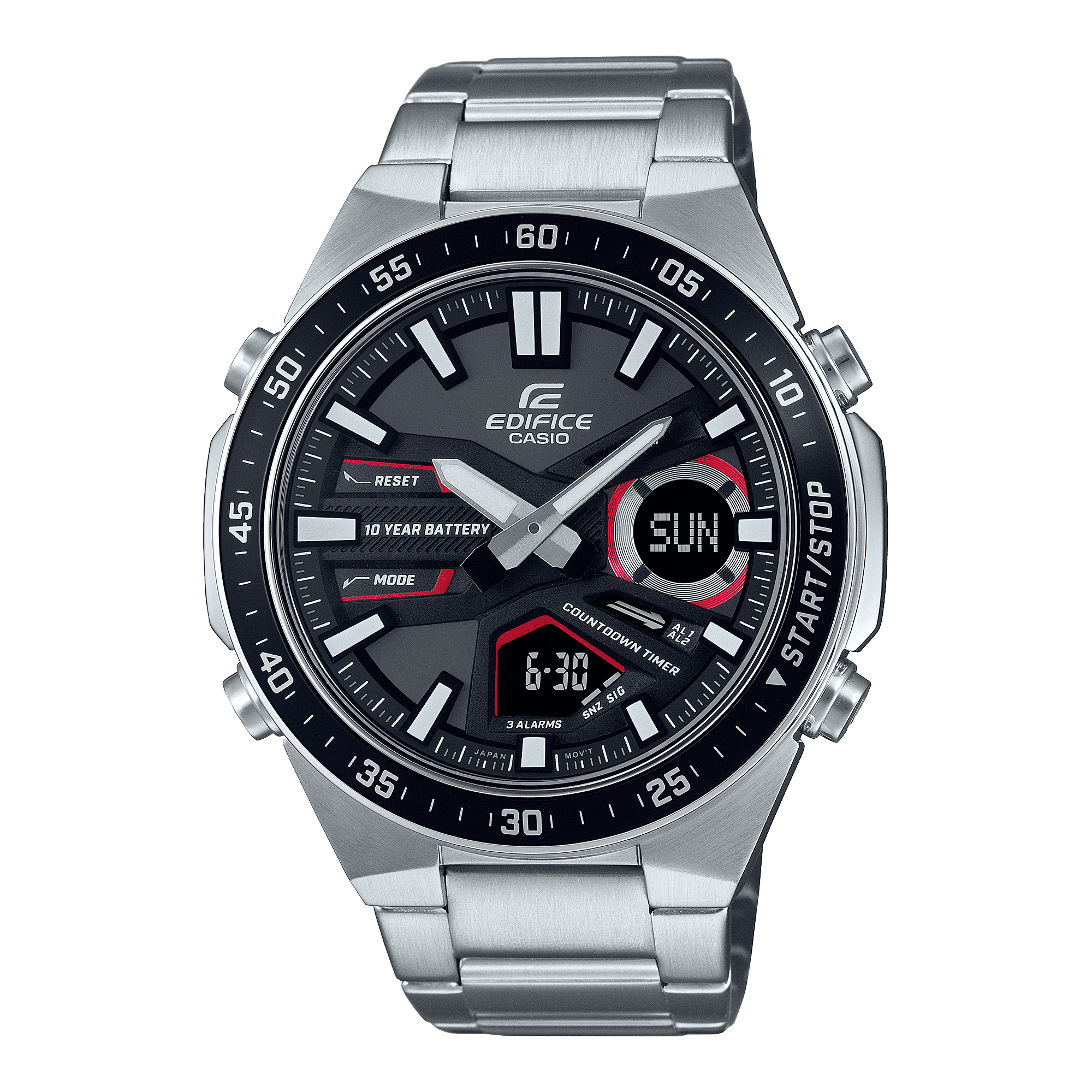 CASIO EDIFICE EFV-C110D-1A4VDF BLACK ANA-DIGI DIAL SILVER STAINLESS STEEL BAND MEN'S WATCH ED551