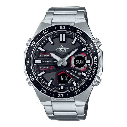 CASIO EDIFICE EFV-C110D-1A4VDF BLACK ANA-DIGI DIAL SILVER STAINLESS STEEL BAND MEN'S WATCH ED551
