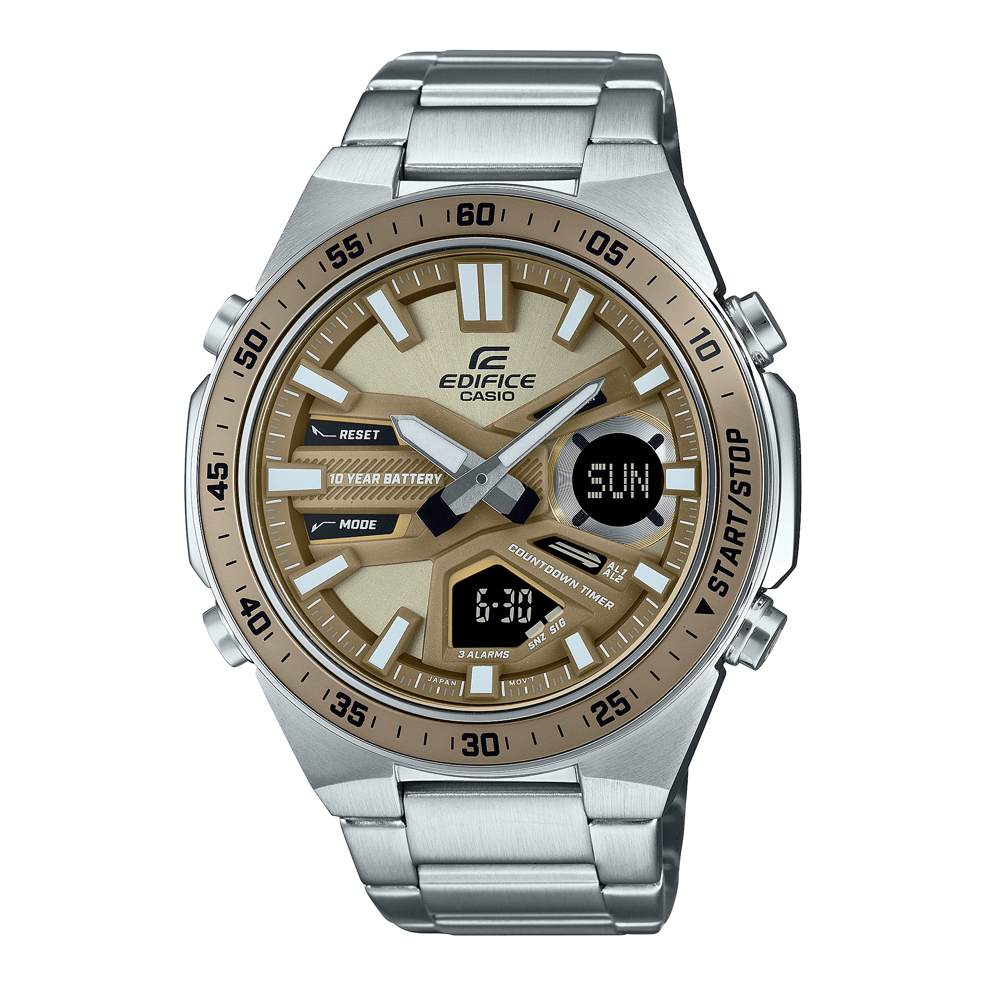 CASIO EDIFICE EFV-C110D-5ADF BROWN ANA-DIGI DIAL SILVER STAINLESS STEEL BAND MEN'S WATCH ED600