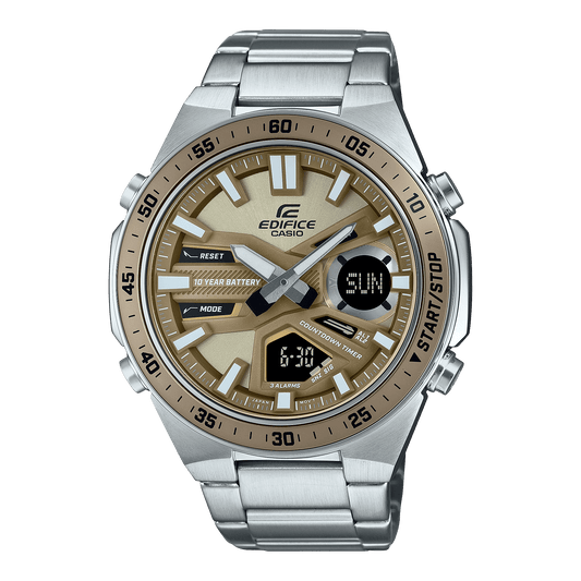 CASIO EDIFICE EFV-C110D-5ADF BROWN ANA-DIGI DIAL SILVER STAINLESS STEEL BAND MEN'S WATCH ED600