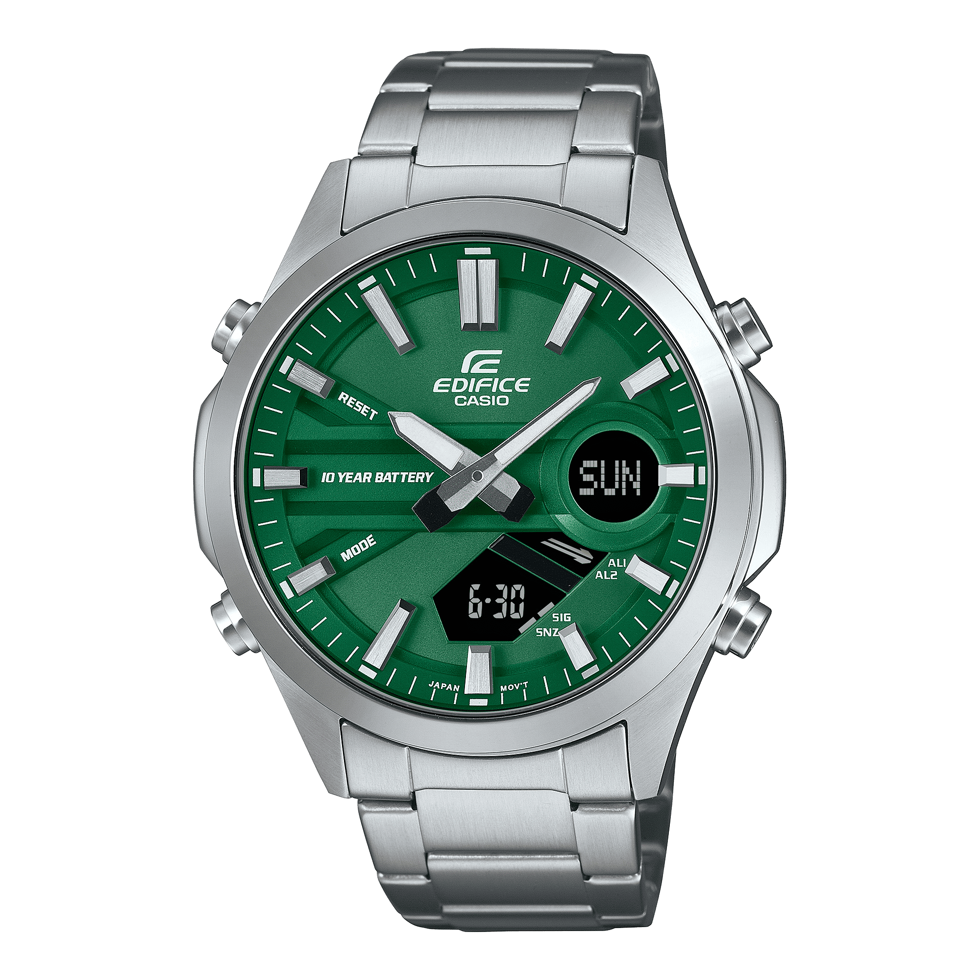 CASIO EDIFICE EFV-C120D-3ADF GREEN ANA-DIGI DIAL SILVER STAINLESS STEEL BAND MEN'S WATCH ED626