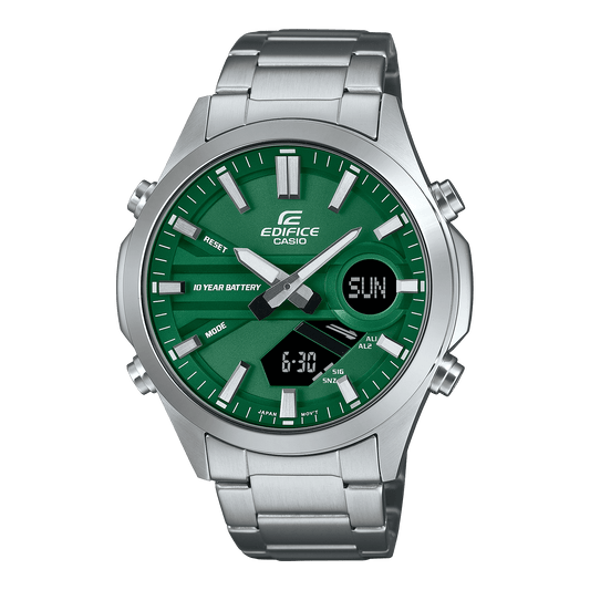 CASIO EDIFICE EFV-C120D-3ADF GREEN ANA-DIGI DIAL SILVER STAINLESS STEEL BAND MEN'S WATCH ED626