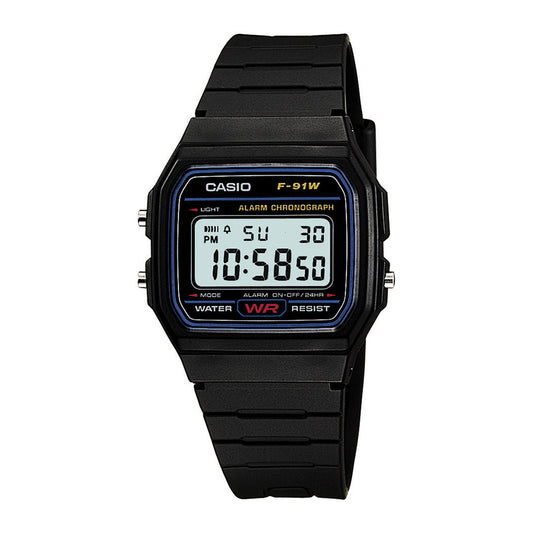 CASIO YOUTH F-91W-1Q BLACK DIGITAL DIAL BLACK  RESIN  BAND D002