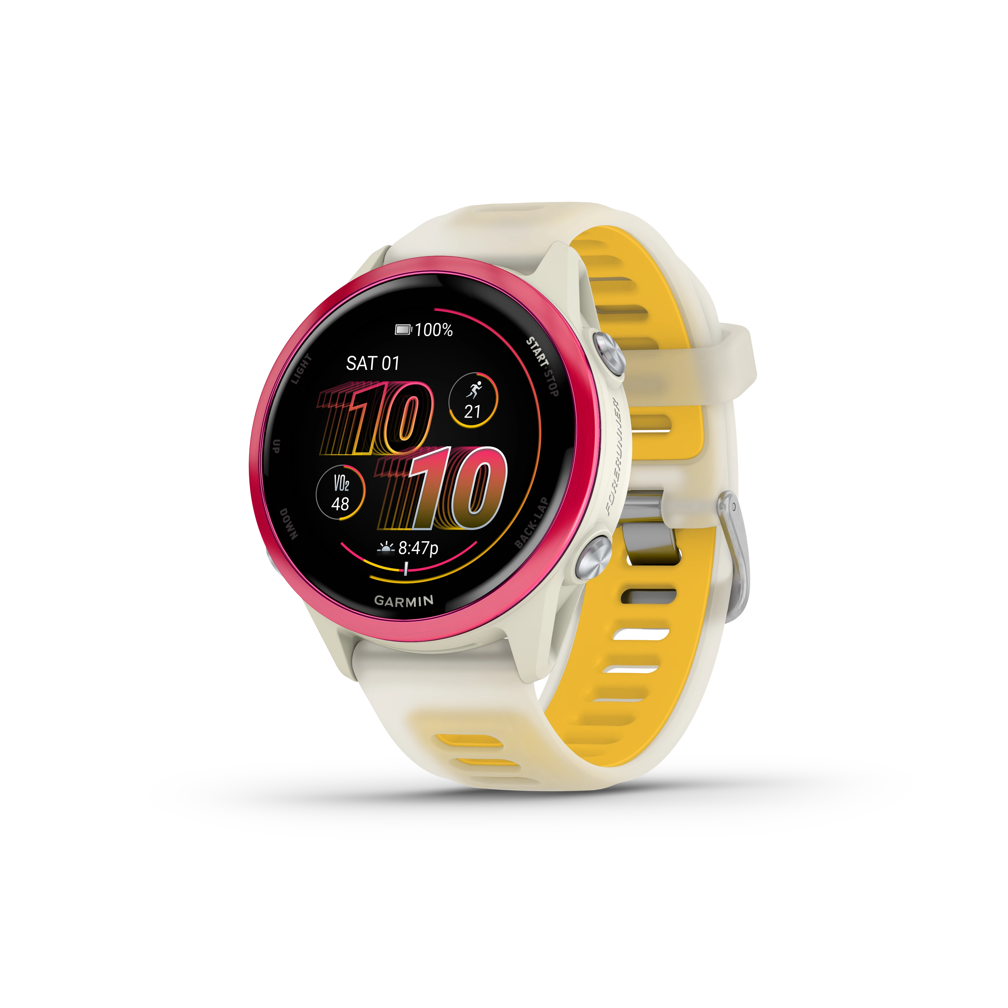 Garmin Forerunner® 570 - 42mm Raspberry Aluminium with Translucent Bone/Mango Band GARMIN