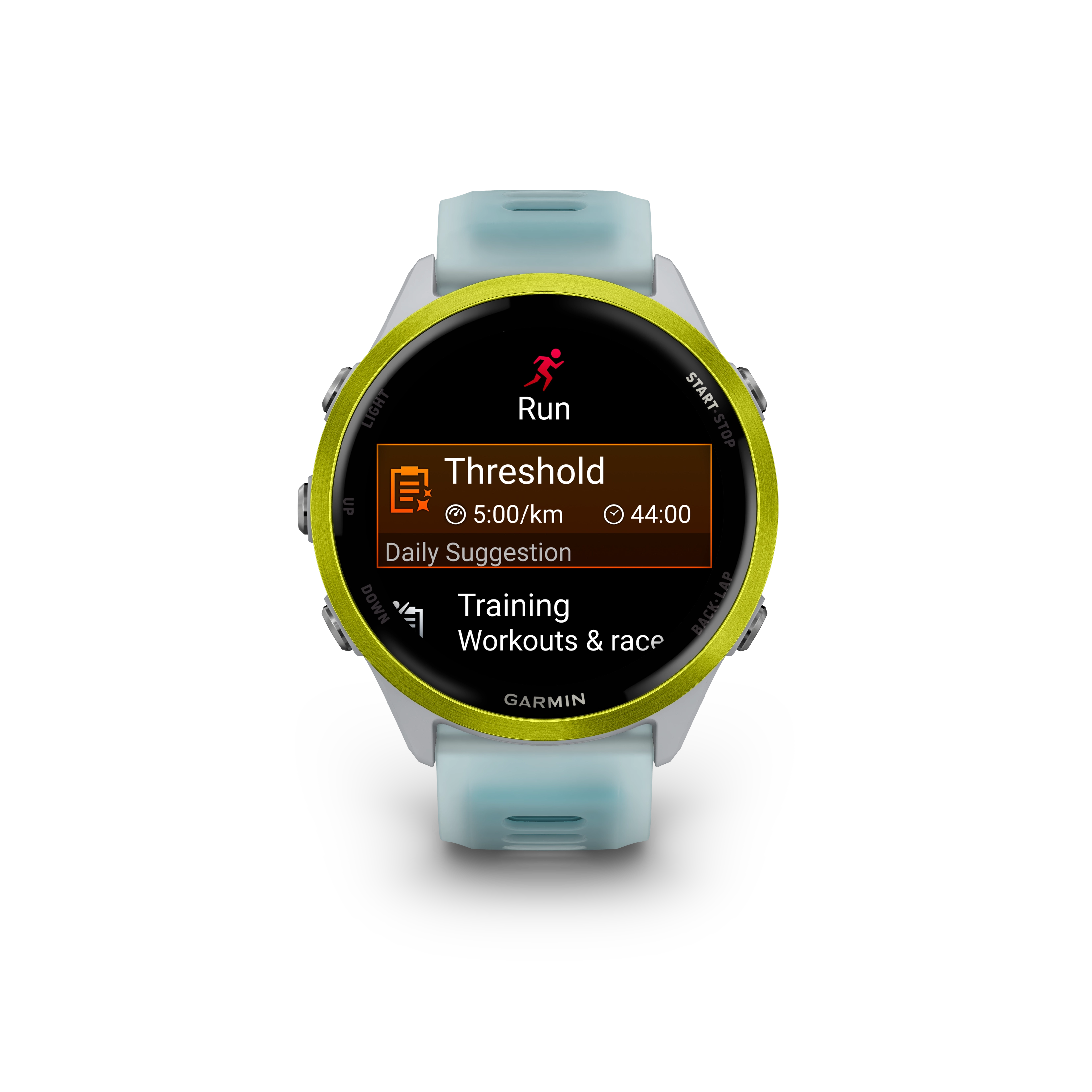 Garmin Forerunner® 570 - 47mm Amp Yellow Aluminium with Translucent Whitestone/Turquoise Band GARMIN