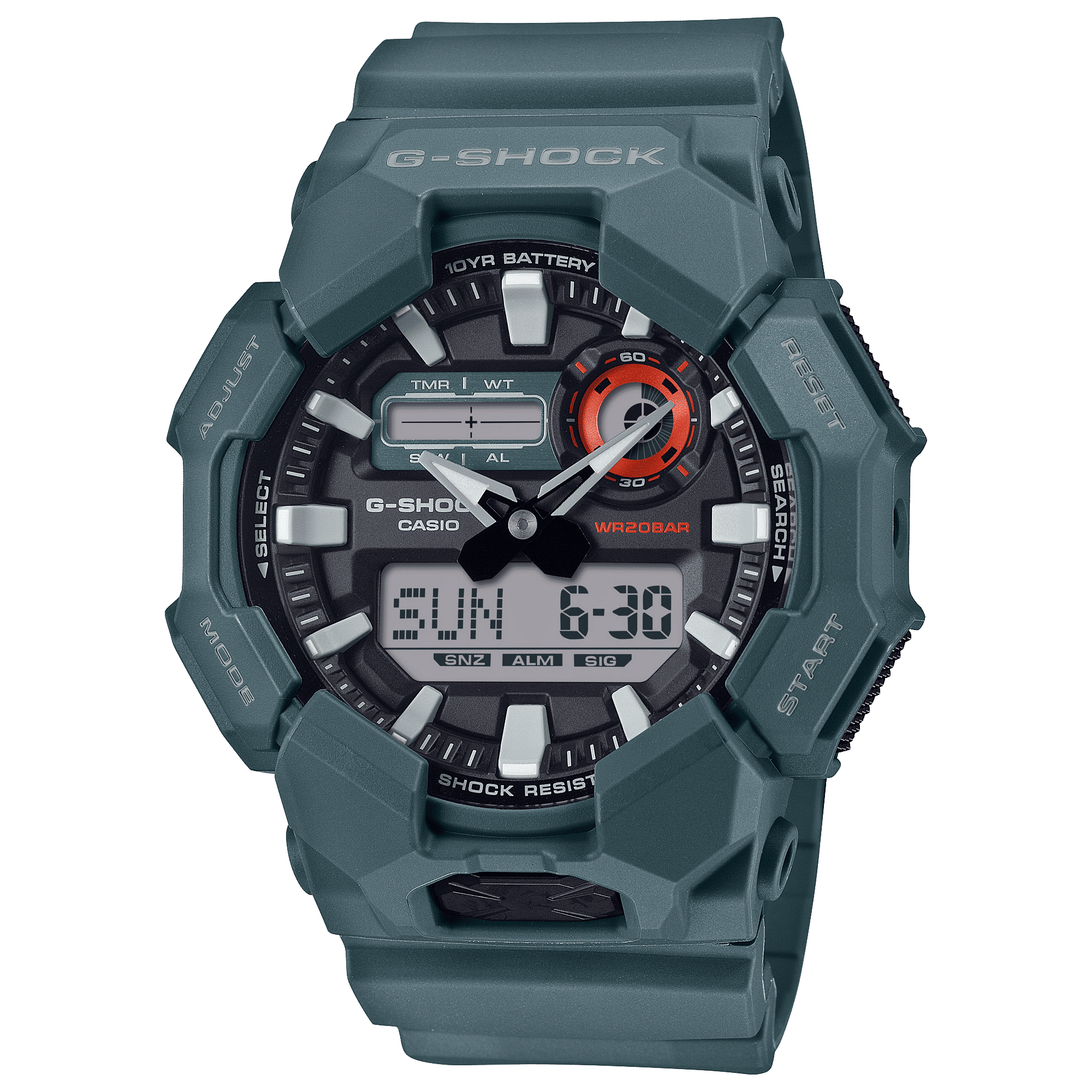 CASIO G-SHOCK GA-010-2ADR BLACK  ANALOG-DIGITAL DIAL GREEN BIO-BASED RESIN BAND G1602