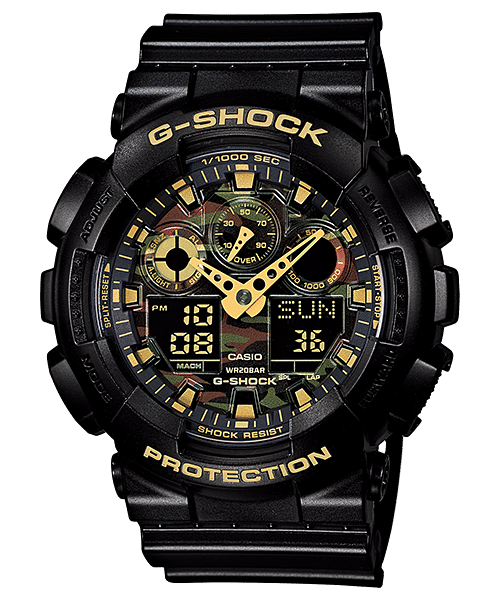 CASIO G-SHOCK GA-100CF-1A9DR BLACK CAMOUFLAGE ANA-DIGI DIAL BLACK RESIN STRAP MEN'S WATCH G519