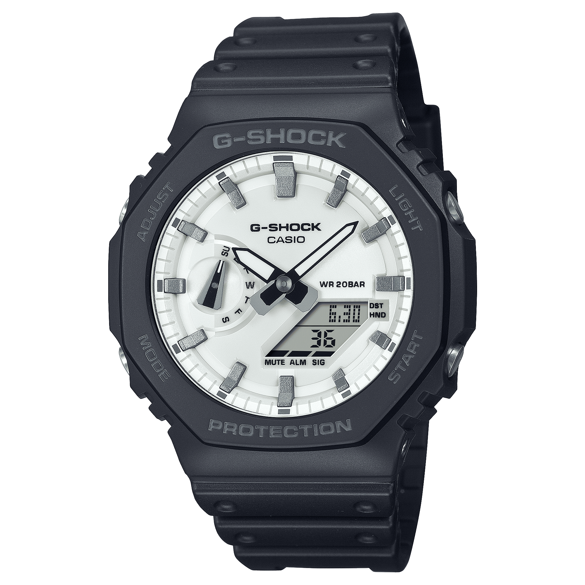 CASIO G-SHOCK GA-2100WD-1ADR WHITE ANALOG-DIGITAL DIAL BLACK BIO-BASED RESIN BAND G1637