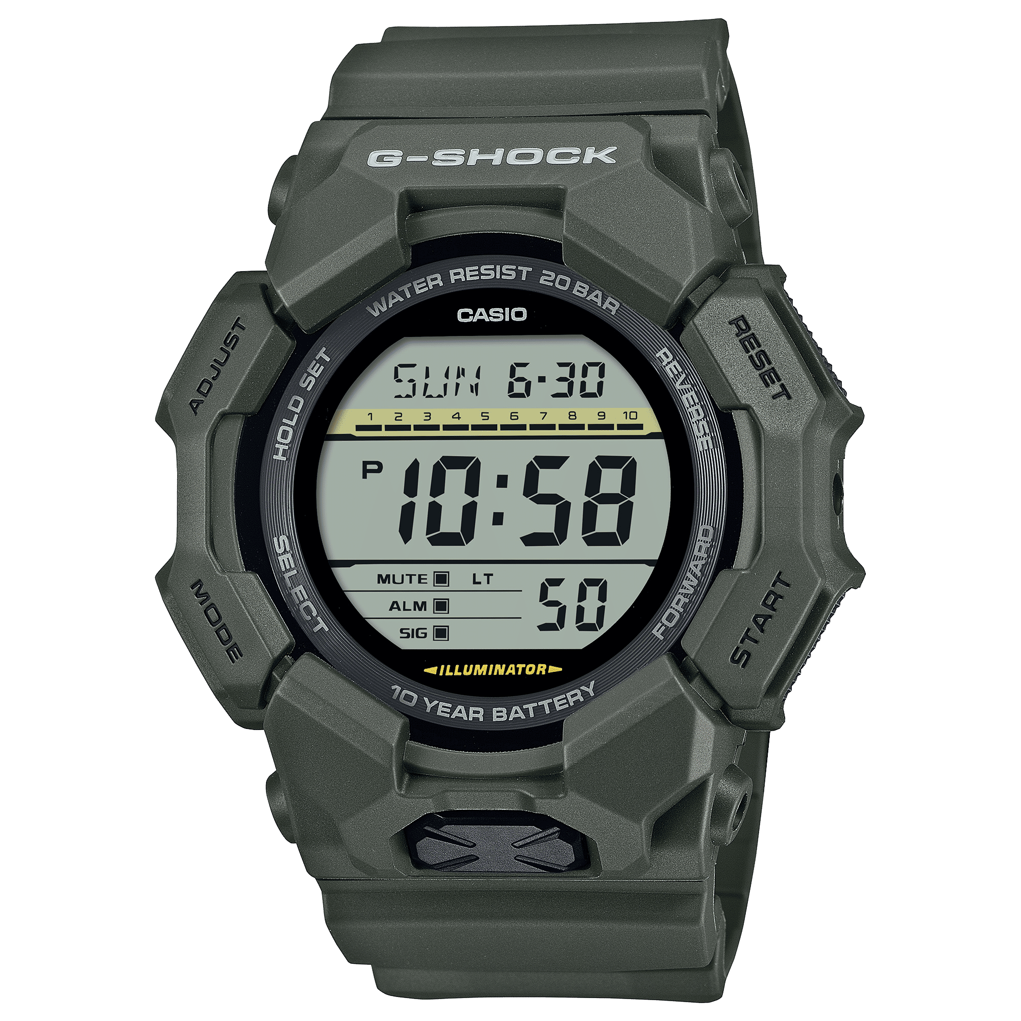 CASIO G-SHOCK GD-010-3DR BLACK  DIGITAL DIAL GREEN BIO-BASED RESIN BAND G1605