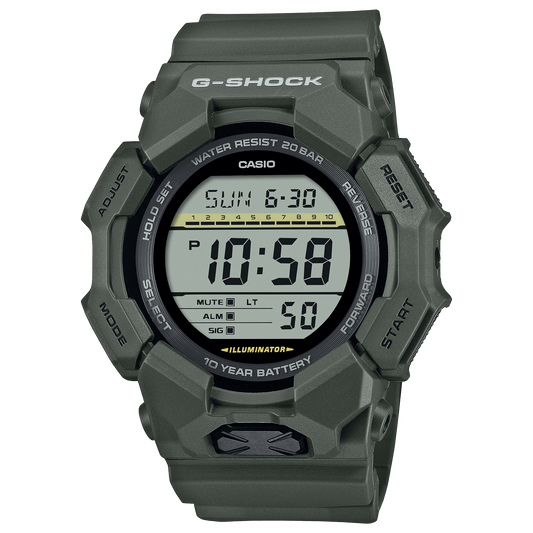 CASIO G-SHOCK GD-010-3DR BLACK  DIGITAL DIAL GREEN BIO-BASED RESIN BAND G1605