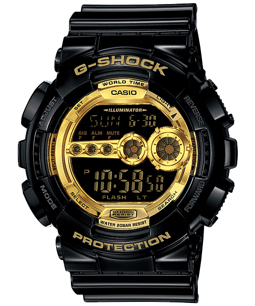 CASIO G-SHOCK GD-100GB-1DR BLACK-GOLD DIGITAL DIAL BLACK RESIN STRAP MEN'S WATCH G340