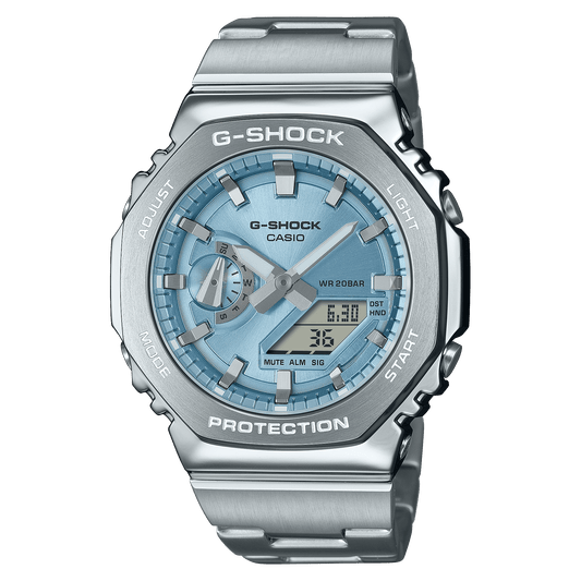 CASIO G-SHOCK GM-2110D-2ADR BLUE ANALOG-DIGITAL DIAL SILVER STAINLESS STEEL  BAND G1613