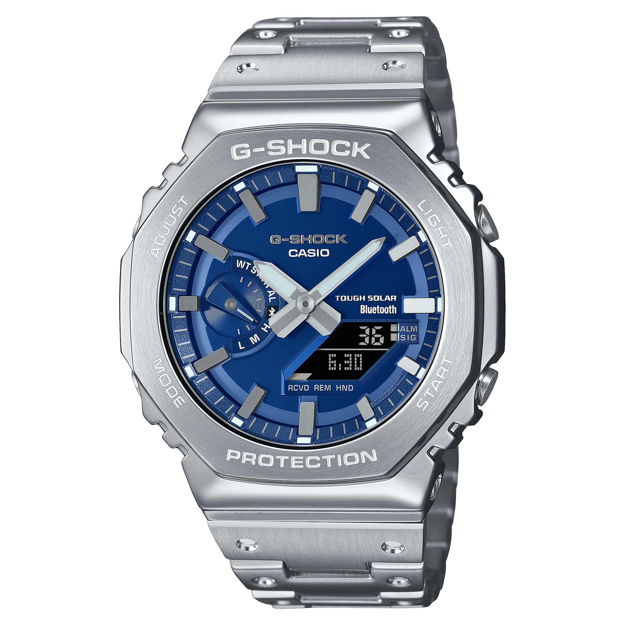 CASIO G-SHOCK METAL GM-B2100AD-2ADR BLUE ANA-DIGI DIAL  SOLID BAND MEN'S WATCH G1563