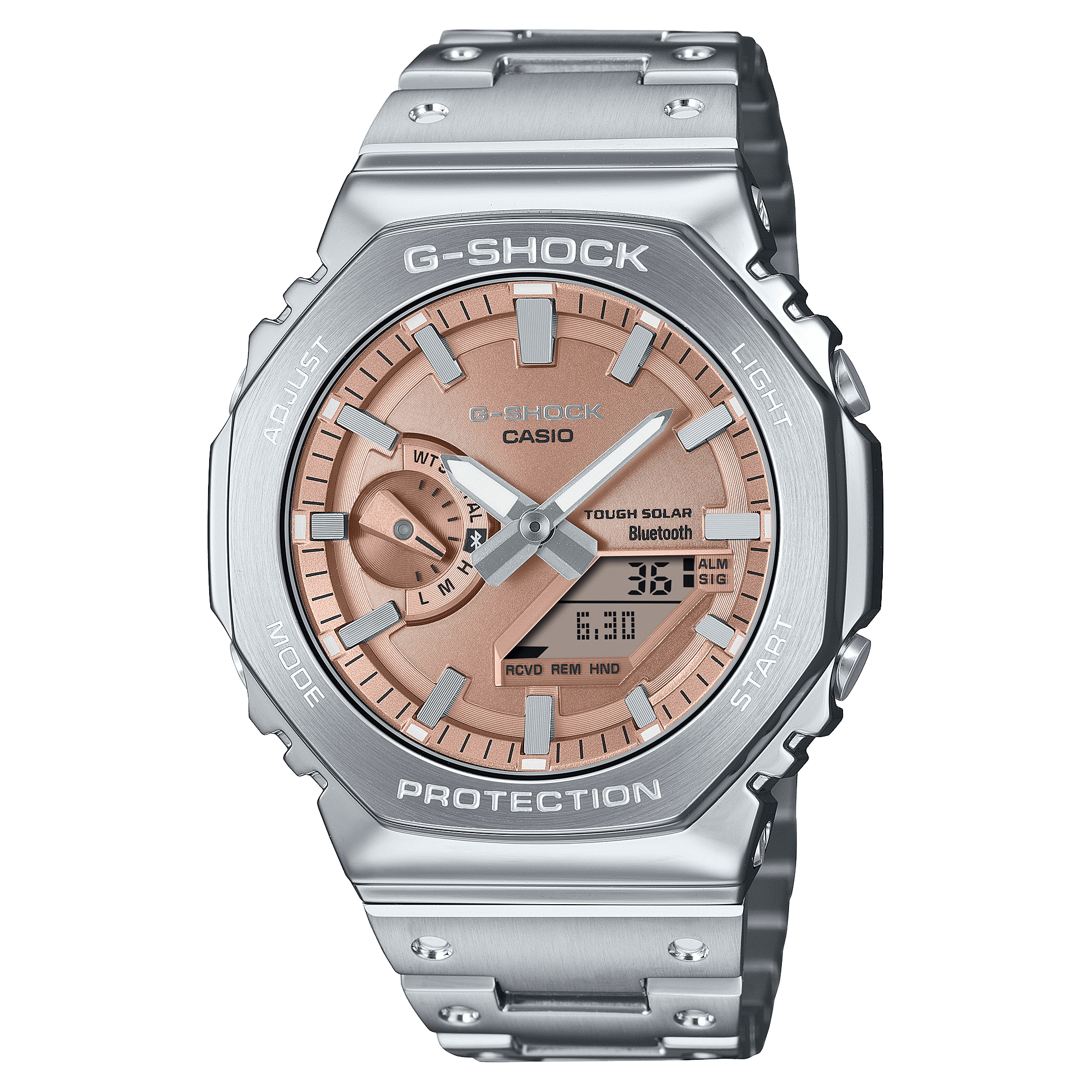 CASIO G-SHOCK GM-B2100AD-5ADR ORANGE ANALOG-DIGITAL DIAL SILVER STAINLESS STEEL SOLID BAND G1629