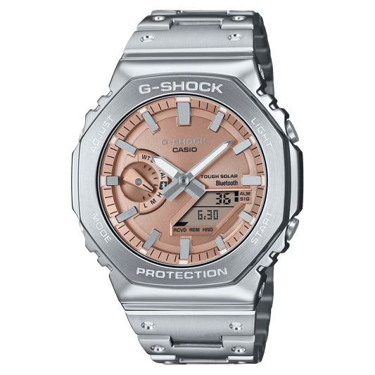 CASIO G-SHOCK GM-B2100AD-5ADR ORANGE ANALOG-DIGITAL DIAL SILVER STAINLESS STEEL SOLID BAND G1629