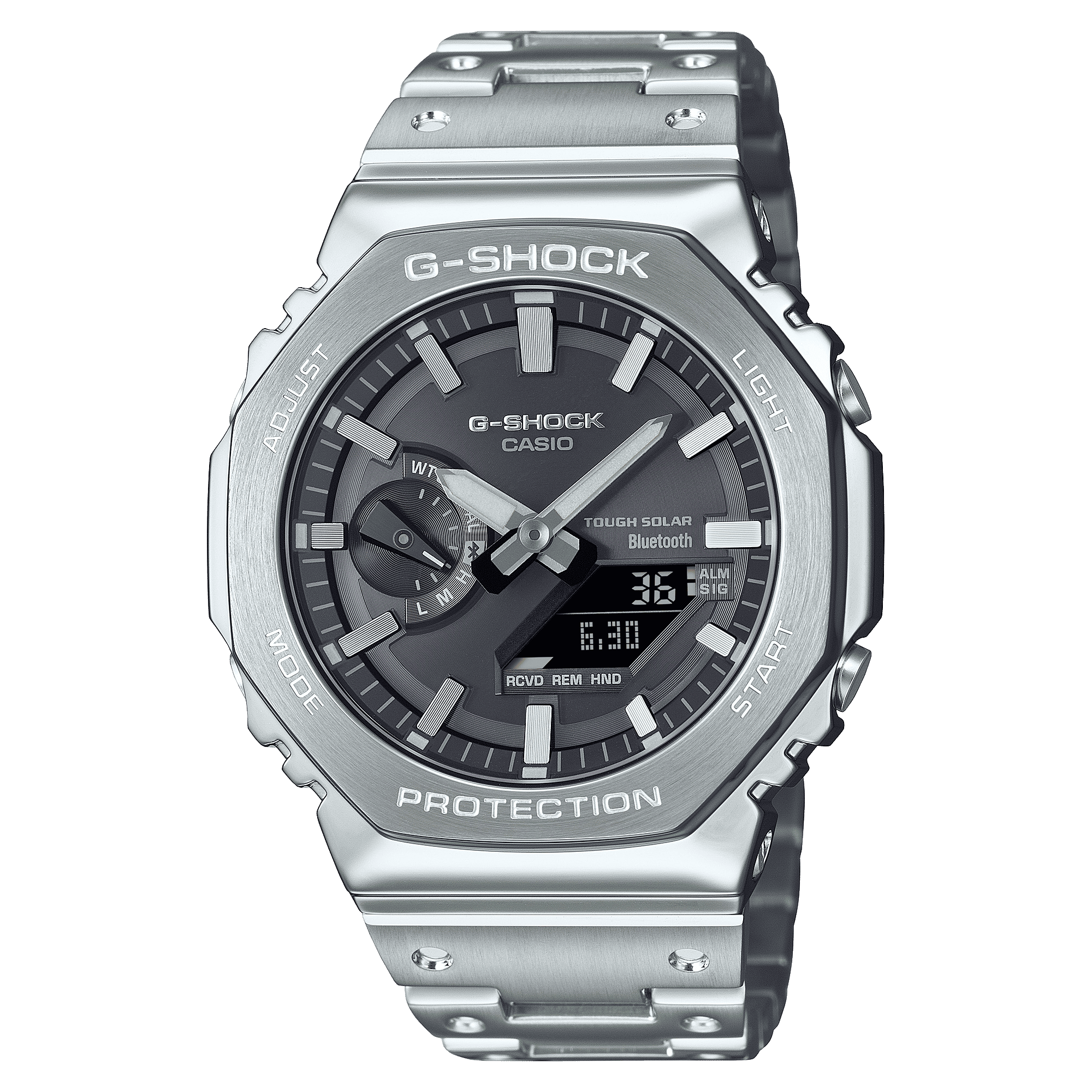 CASIO G-SHOCK GM-B2100SD-1ADR BLACK ANALOG-DIGITAL DIAL SILVER STAINLESS STEEL SOLID BAND G1638