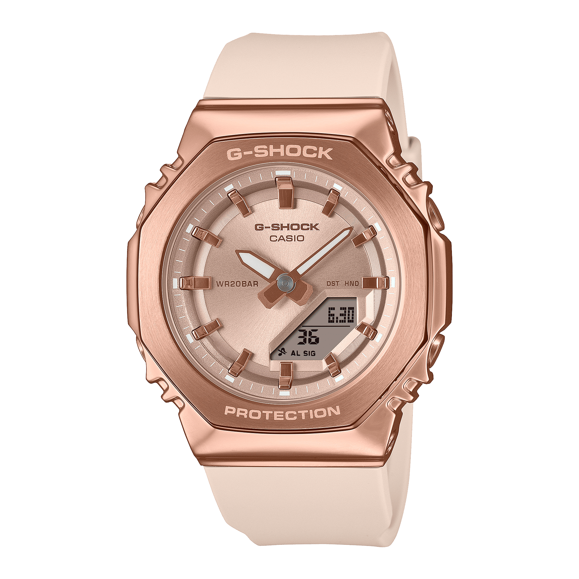CASIO G-SHOCK WOMEN GM-S2110PG-4ADR ROSE GOLD ANALOG-DIGITAL DIAL BEIGE BIO-BASED RESIN BAND G1694