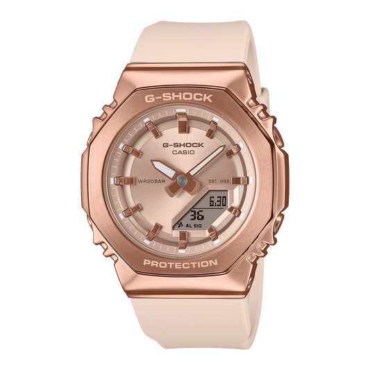 CASIO G-SHOCK WOMEN GM-S2110PG-4ADR ROSE GOLD ANALOG-DIGITAL DIAL BEIGE BIO-BASED RESIN BAND G1694