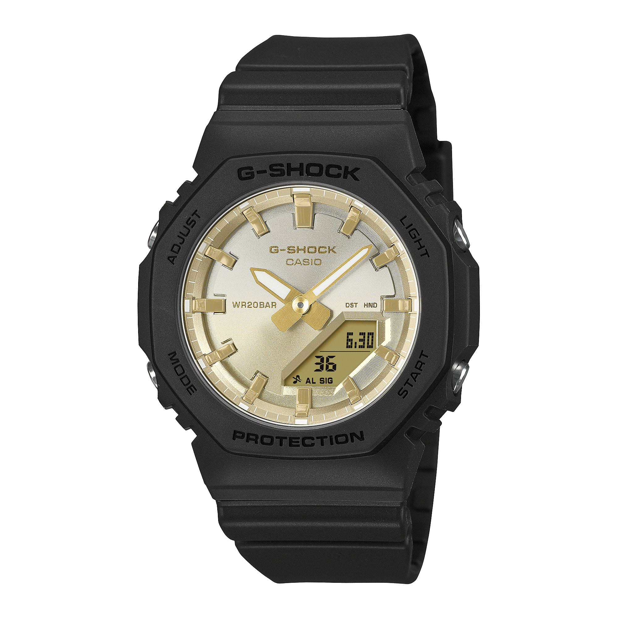 CASIO G-SHOCK GMA-P2100SG-1ADR GOLD ANA-DIGI DIAL BLACK BIO-BASED RESIN BAND WOMEN'S WATCH G1557