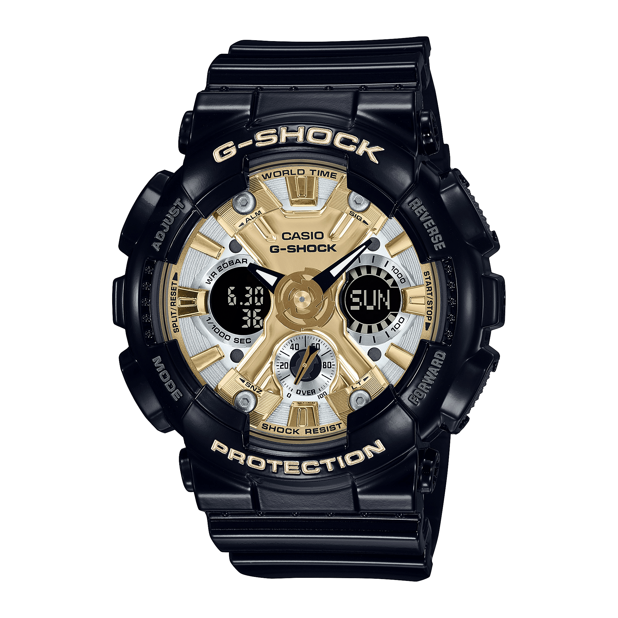 CASIO G-SHOCK GMA-S120GB-1ADR GOLD-SILVER ANA-DIGI DIAL BLACK RESIN STRAP WOMEN'S WATCH G1287