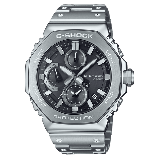 CASIO G-SHOCK GMC-B2100D-1ADR BLACK ANALOG DIAL SILVER STAINLESS STEEL SOLID ONE-TOUCH 3-FOLD CLASP BAND G1631