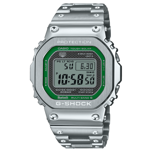 CASIO G-SHOCK GMW-B5000D-3DR GREEN DIGITAL DIAL SILVER STAINLESS STEEL SOLID BAND G1628