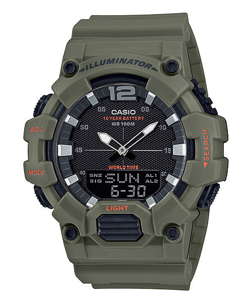 CASIO  HDC-700-3A2VDF BLACK ANALOG-DIGITAL DIAL OLIVE  RESIN STRAP  10 YEAR BATTERY D178