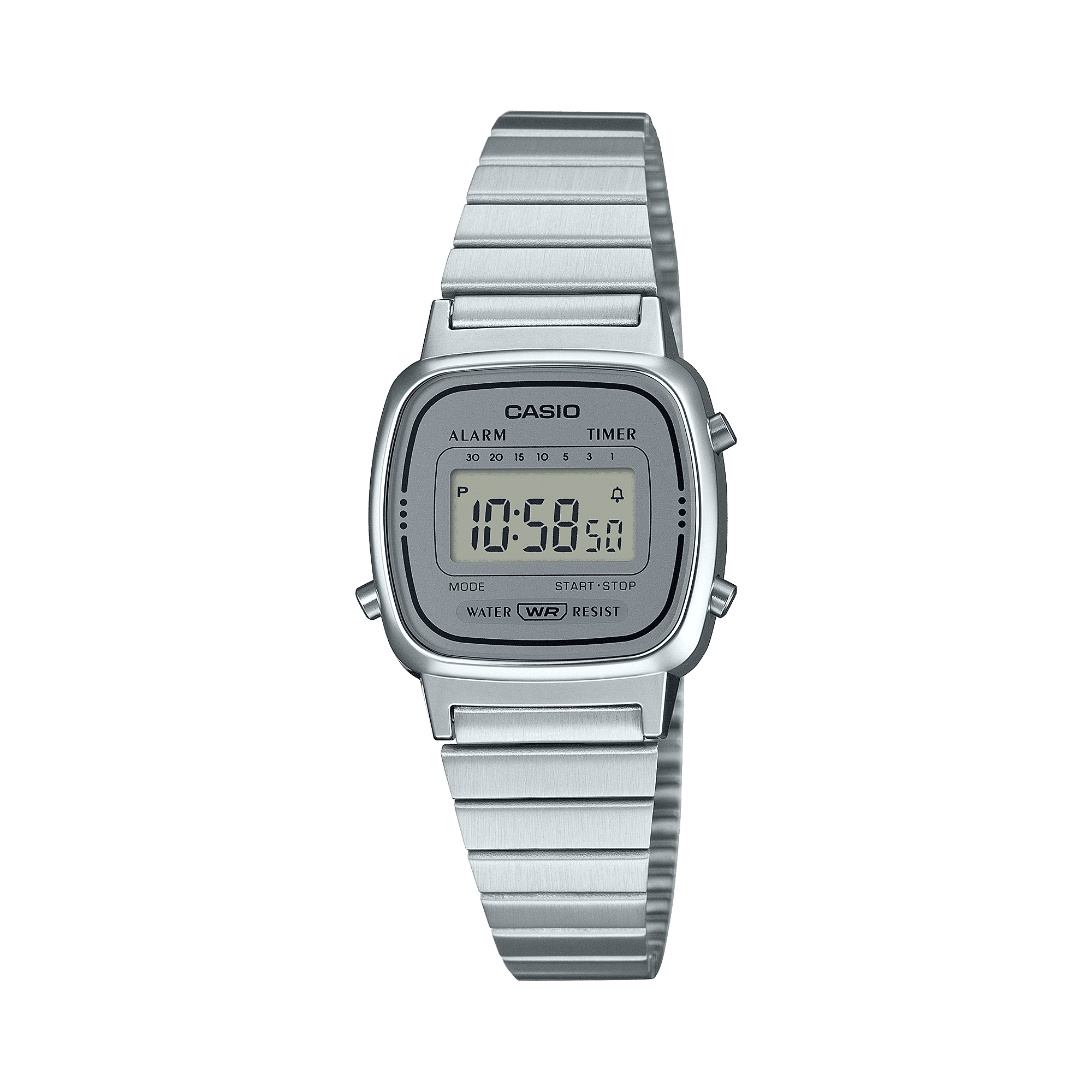 CASIO VINTAGE LA670WA-7DF GRAY DIGITAL DIAL SILVER STAINLESS STEEL BAND D342