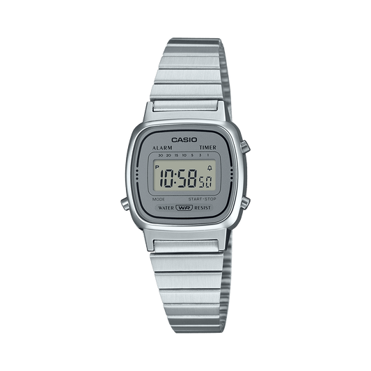 CASIO VINTAGE LA670WA-7DF GRAY DIGITAL DIAL SILVER STAINLESS STEEL BAND D342