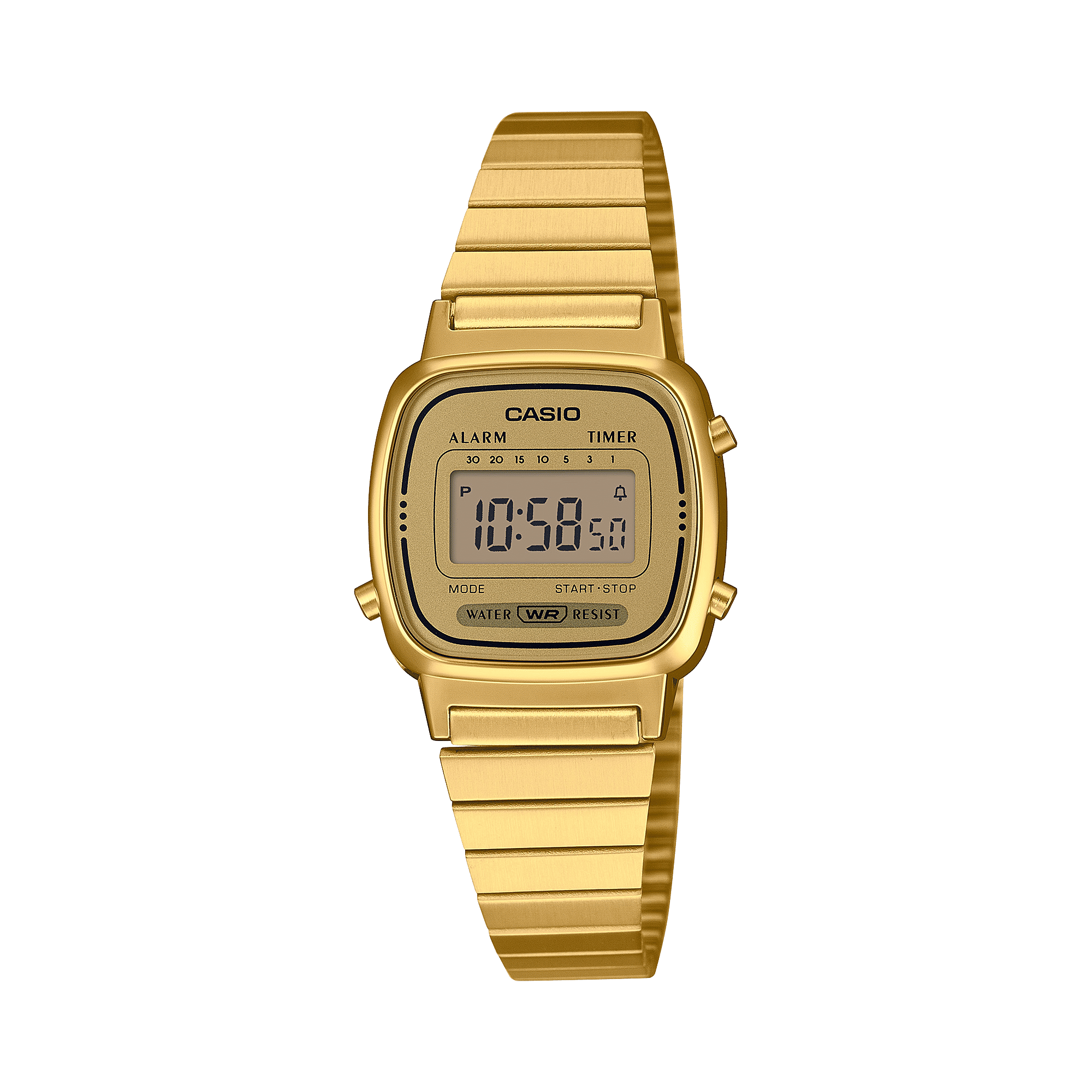 CASIO VINTAGE LA670WGA-9DF GOLD DIGITAL DIAL GOLD STAINLESS STEEL BAND D343