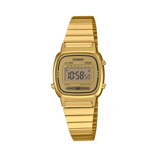 CASIO VINTAGE LA670WGA-9DF GOLD DIGITAL DIAL GOLD STAINLESS STEEL BAND D343